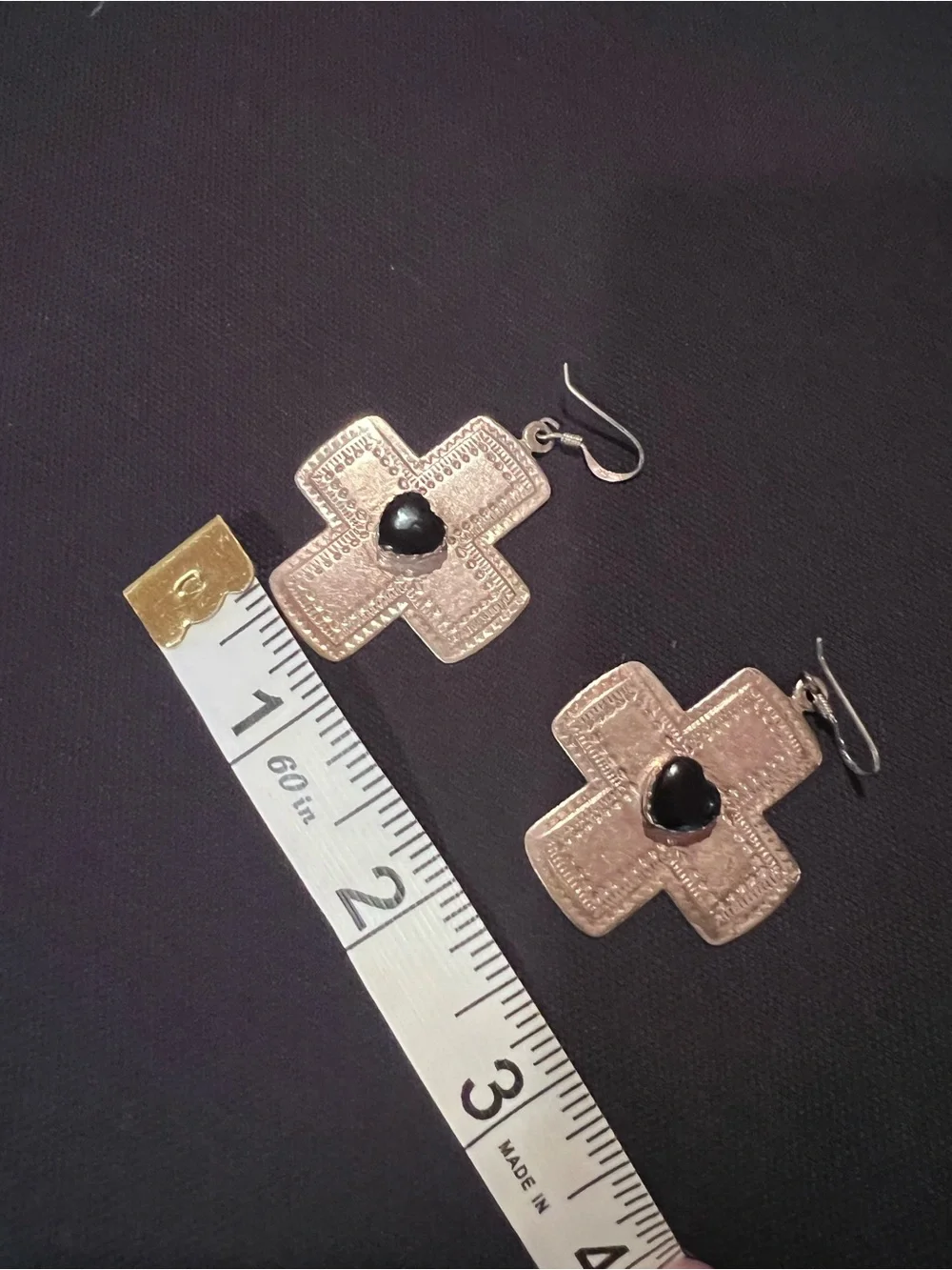 Vintage Sterling Silver cross earrings with Onyx stone